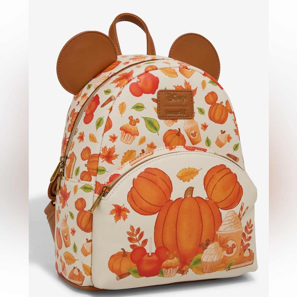 Loungefly Disney Mickey Mouse Pumpkin Fall Treats Mini Backpack Hot Topic - Picture 2 of 4